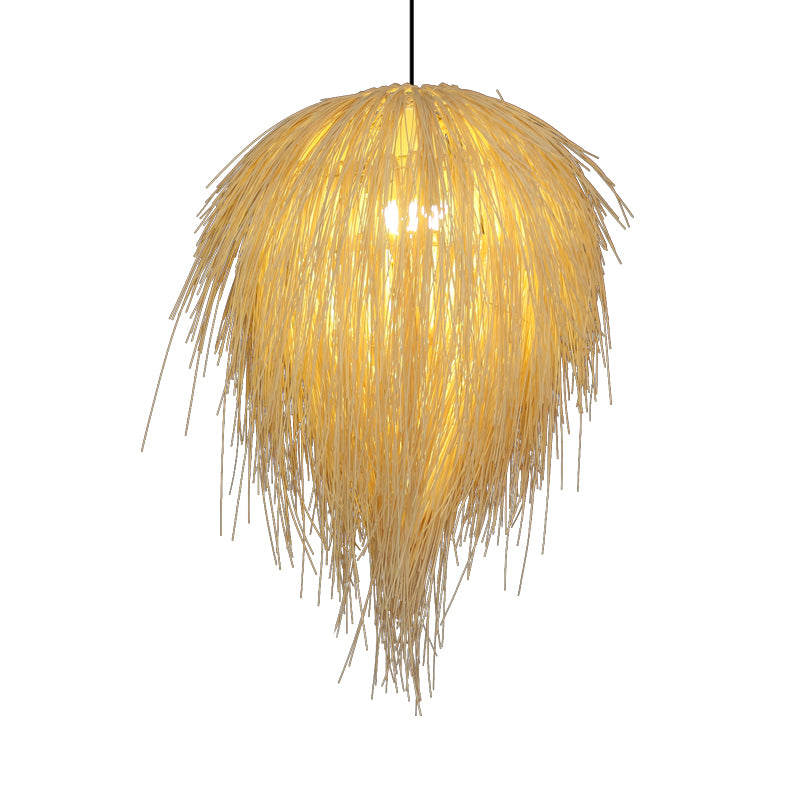 16"/19.5" W Tapered Hanging Light Modern Style Rattan 1 Head Pendant Lamp in Beige for Restaurant Clearhalo 'Ceiling Lights' 'Pendant Lights' 'Pendants' Lighting' 613336