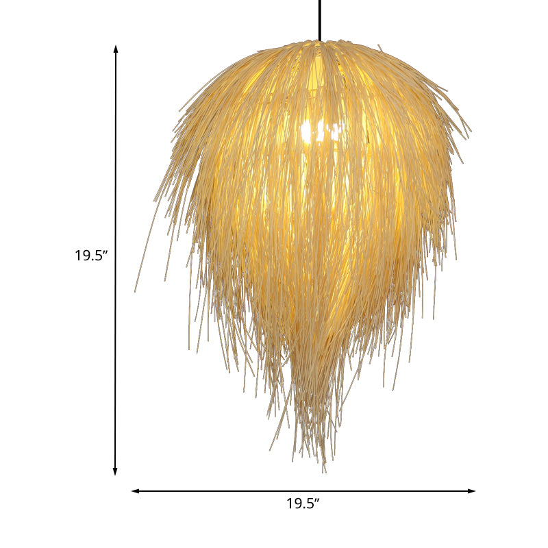 16"/19.5" W Tapered Hanging Light Modern Style Rattan 1 Head Pendant Lamp in Beige for Restaurant Clearhalo 'Ceiling Lights' 'Pendant Lights' 'Pendants' Lighting' 613338