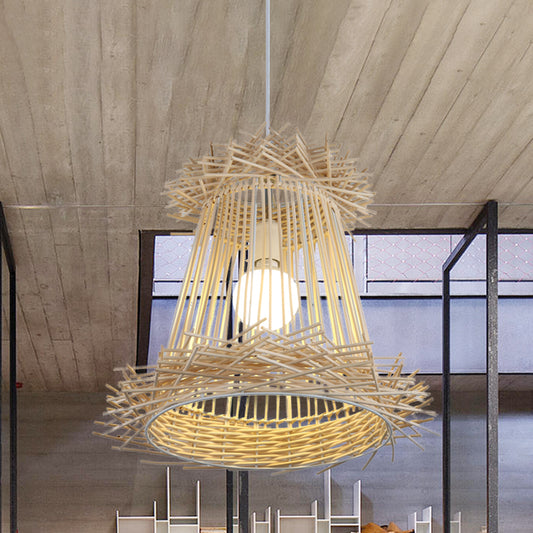 Rattan Cone Shade Ceiling Pendant Lamp Japanese One Light Wood Hanging Light for Dining Room Wood Clearhalo 'Ceiling Lights' 'Modern Pendants' 'Modern' 'Pendant Lights' 'Pendants' Lighting' 613364