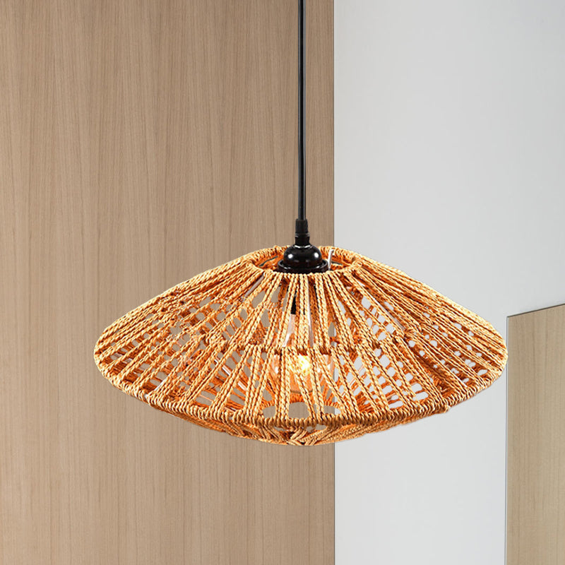 Asian Style Flying Saucer Hanging Light Fixture Rattan 1 Light Restaurant Pendant Lamp in Beige Clearhalo 'Ceiling Lights' 'Pendant Lights' 'Pendants' Lighting' 613371