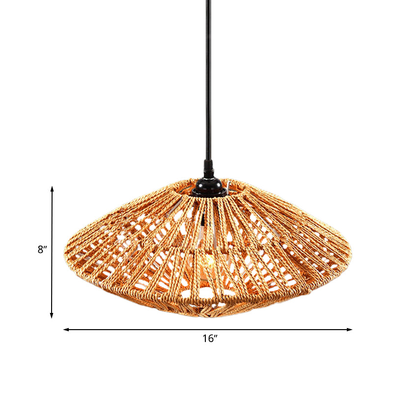 Asian Style Flying Saucer Hanging Light Fixture Rattan 1 Light Restaurant Pendant Lamp in Beige Clearhalo 'Ceiling Lights' 'Pendant Lights' 'Pendants' Lighting' 613373