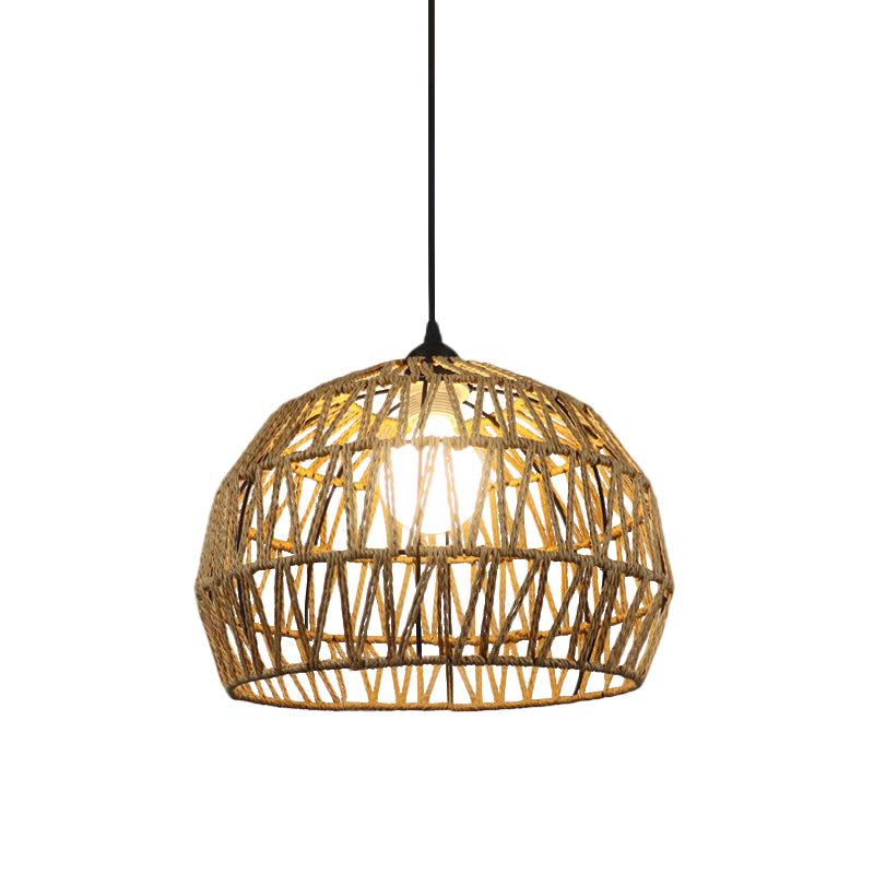 1/3-Bulb Corridor Hanging Light Fixture with Domed Rattan Shade Black/Beige Suspended Lamp Clearhalo 'Ceiling Lights' 'Pendant Lights' 'Pendants' Lighting' 613392