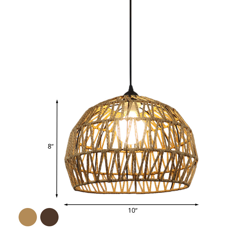 1/3-Bulb Corridor Hanging Light Fixture with Domed Rattan Shade Black/Beige Suspended Lamp Clearhalo 'Ceiling Lights' 'Pendant Lights' 'Pendants' Lighting' 613393