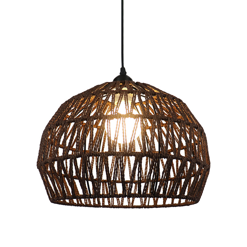 1/3-Bulb Corridor Hanging Light Fixture with Domed Rattan Shade Black/Beige Suspended Lamp Clearhalo 'Ceiling Lights' 'Pendant Lights' 'Pendants' Lighting' 613402