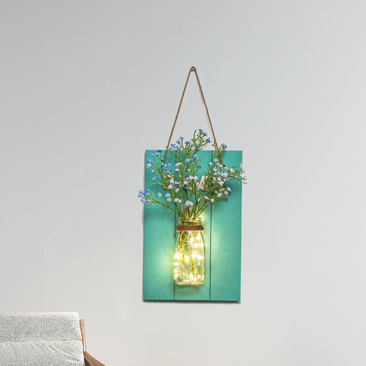 Clear Bottle Led Wall Sconce with Plant Decoration Rustic Wall Mount Light in Teal Clearhalo 'Wall Lamps & Sconces' 'Wall Lights' Lighting' 613409