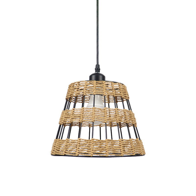 Asian Style Cone Hanging Light Fixture Metal and Rattan 1/3-Head Restaurant Pendant Lamp in Beige Clearhalo 'Ceiling Lights' 'Pendant Lights' 'Pendants' Lighting' 613482