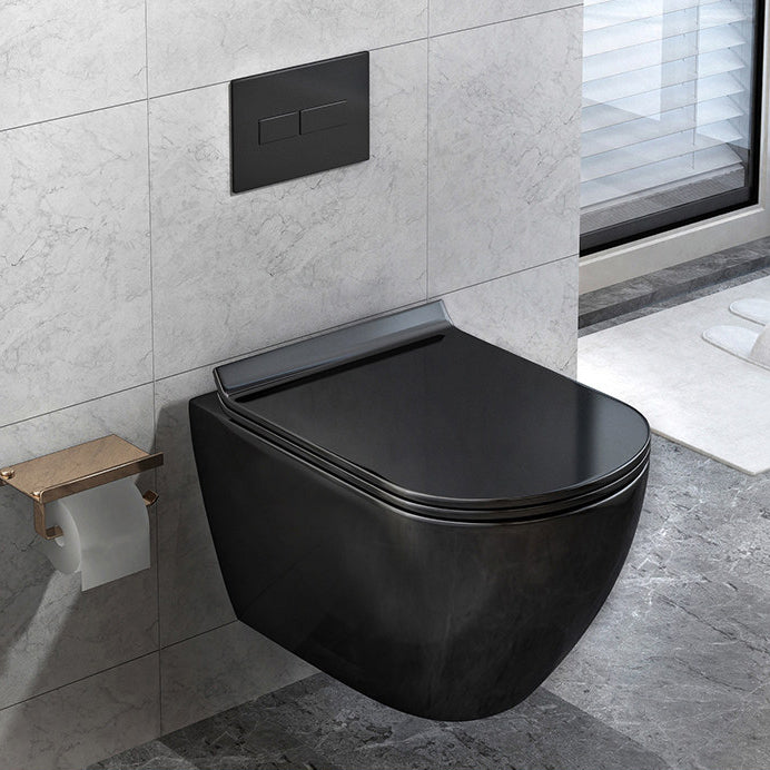 Wall Mount All-In-One Toilet Bowl Porcelain Contemporary Flush Toilet Black Manual Flush Toilet with Tanker Clearhalo 'Bathroom Remodel & Bathroom Fixtures' 'Home Improvement' 'home_improvement' 'home_improvement_toilets' 'Toilets & Bidets' 'Toilets' 6135465