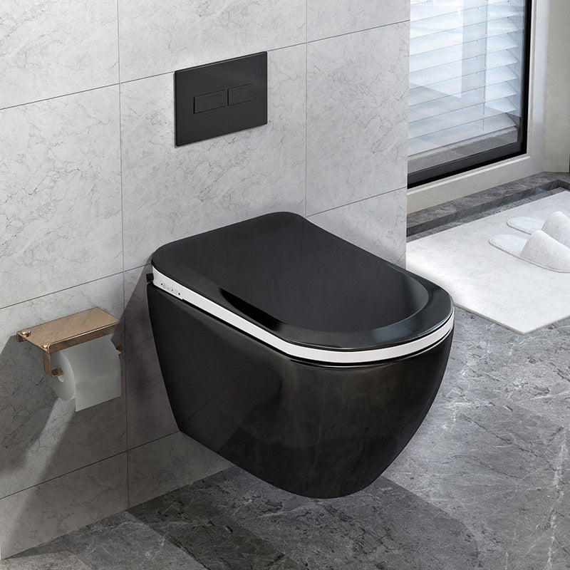 Wall Mount All-In-One Toilet Bowl Porcelain Contemporary Flush Toilet Black Auto Flush Toilet with Tanker Clearhalo 'Bathroom Remodel & Bathroom Fixtures' 'Home Improvement' 'home_improvement' 'home_improvement_toilets' 'Toilets & Bidets' 'Toilets' 6135466