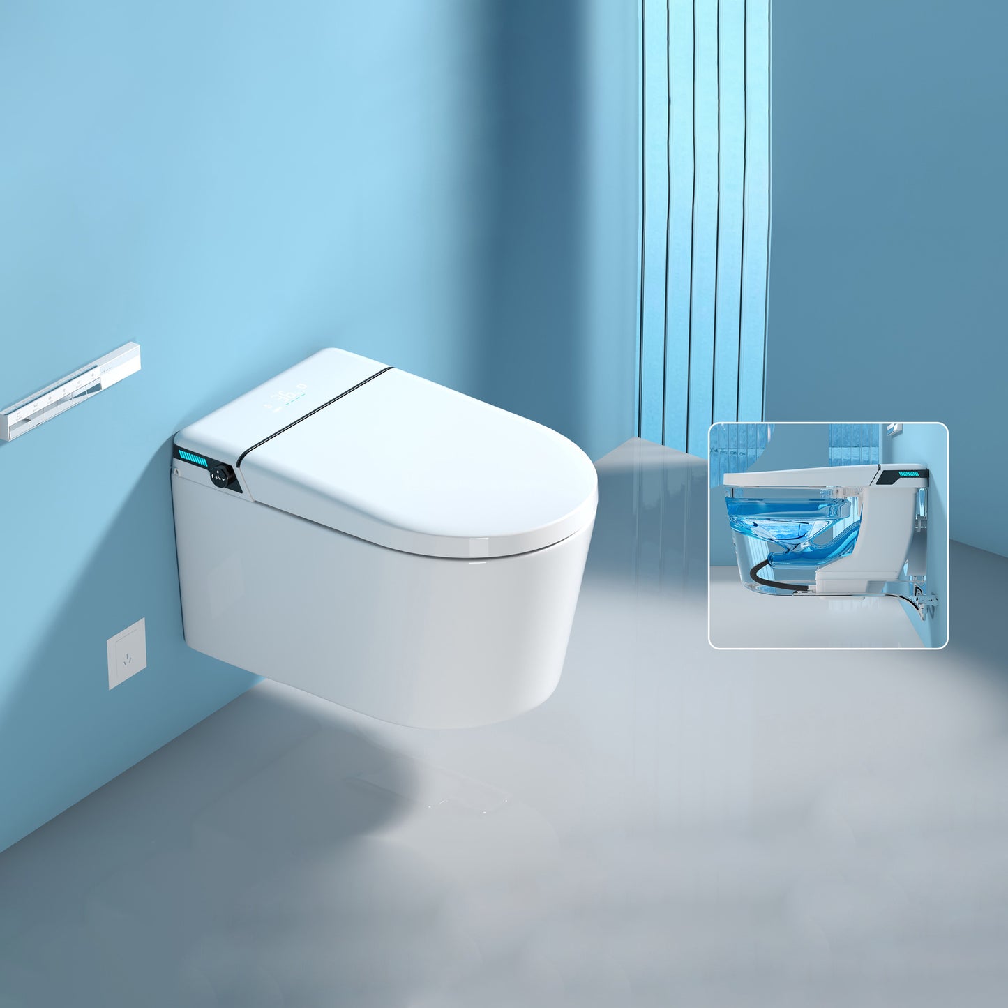 All-In-One Wall Mount Toilet Porcelain Contemporary Toilet Bowl Foot Touch Flush (Standard Configuration) Clearhalo 'Bathroom Remodel & Bathroom Fixtures' 'Home Improvement' 'home_improvement' 'home_improvement_toilets' 'Toilets & Bidets' 'Toilets' 6135568