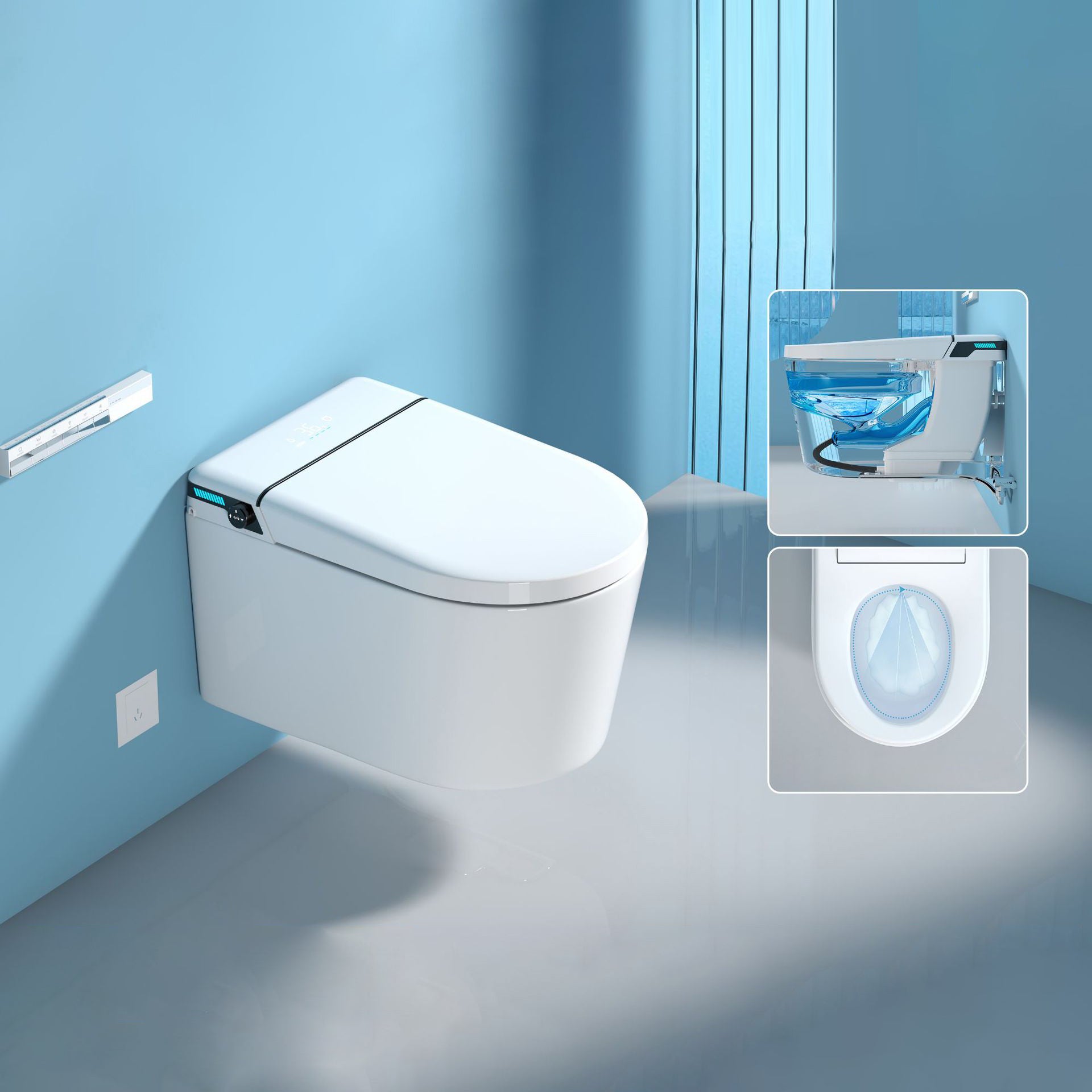 All-In-One Wall Mount Toilet Porcelain Contemporary Toilet Bowl Auto Flush Clearhalo 'Bathroom Remodel & Bathroom Fixtures' 'Home Improvement' 'home_improvement' 'home_improvement_toilets' 'Toilets & Bidets' 'Toilets' 6135569