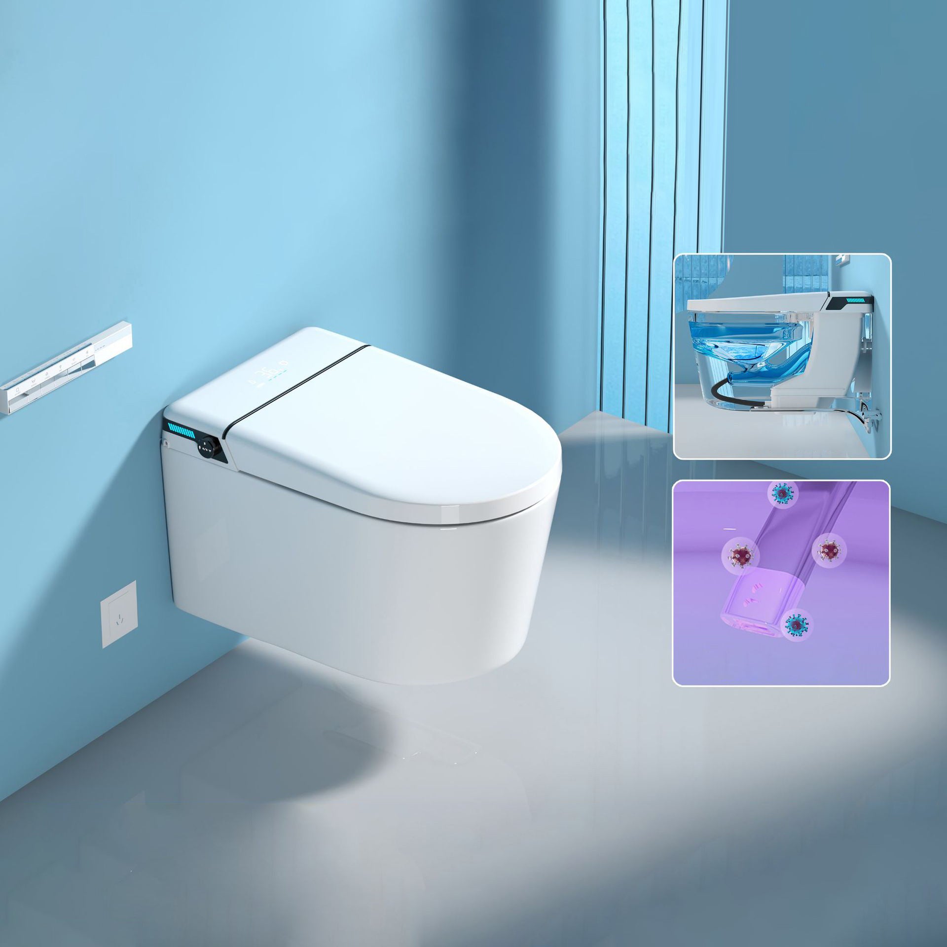 All-In-One Wall Mount Toilet Porcelain Contemporary Toilet Bowl Auto Flip (Upgrading) Clearhalo 'Bathroom Remodel & Bathroom Fixtures' 'Home Improvement' 'home_improvement' 'home_improvement_toilets' 'Toilets & Bidets' 'Toilets' 6135571