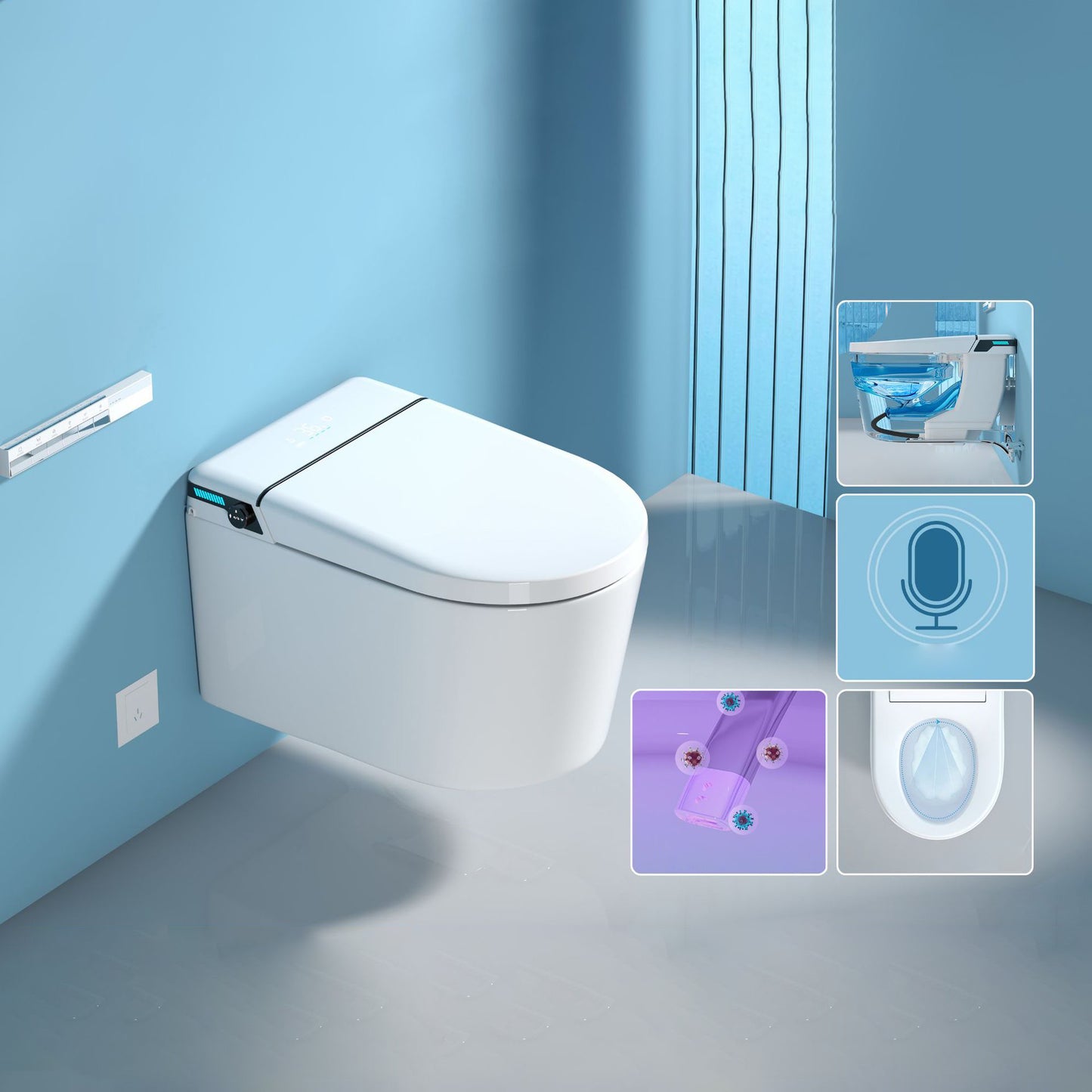 All-In-One Wall Mount Toilet Porcelain Contemporary Toilet Bowl Voice Control (Upgrading) Clearhalo 'Bathroom Remodel & Bathroom Fixtures' 'Home Improvement' 'home_improvement' 'home_improvement_toilets' 'Toilets & Bidets' 'Toilets' 6135573