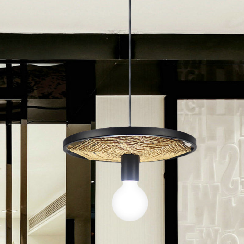 Metallic Ring Pendant Lighting Modern Style 1/3-Light Black Finish Ceiling Lamp with Rope Detail for Dining Room Clearhalo 'Ceiling Lights' 'Pendant Lights' 'Pendants' Lighting' 613583