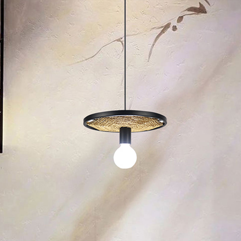 Metallic Ring Pendant Lighting Modern Style 1/3-Light Black Finish Ceiling Lamp with Rope Detail for Dining Room Clearhalo 'Ceiling Lights' 'Pendant Lights' 'Pendants' Lighting' 613585