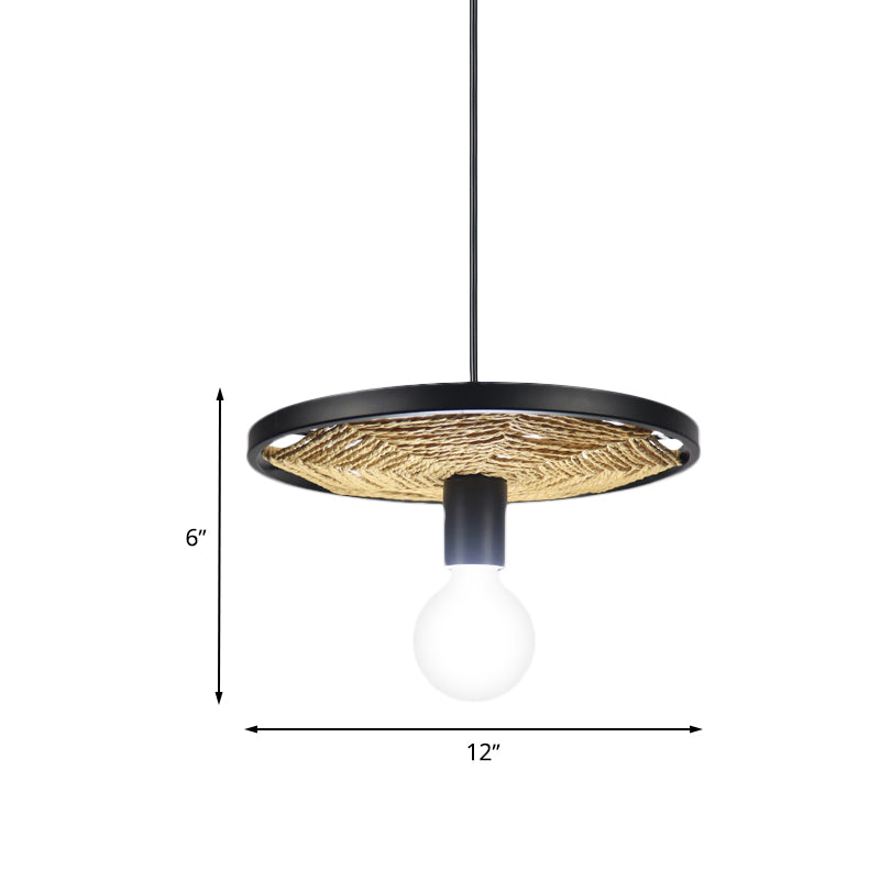 Metallic Ring Pendant Lighting Modern Style 1/3-Light Black Finish Ceiling Lamp with Rope Detail for Dining Room Clearhalo 'Ceiling Lights' 'Pendant Lights' 'Pendants' Lighting' 613587