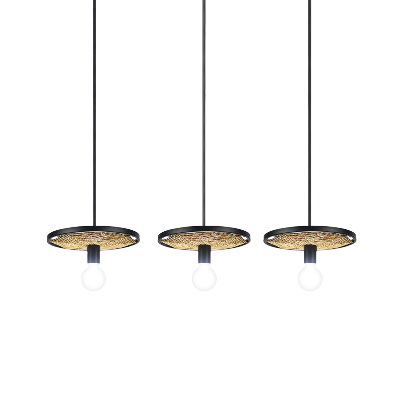 Metallic Ring Pendant Lighting Modern Style 1/3-Light Black Finish Ceiling Lamp with Rope Detail for Dining Room Clearhalo 'Ceiling Lights' 'Pendant Lights' 'Pendants' Lighting' 613591