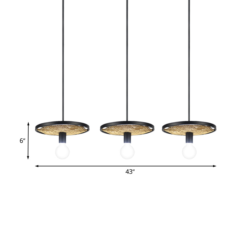 Metallic Ring Pendant Lighting Modern Style 1/3-Light Black Finish Ceiling Lamp with Rope Detail for Dining Room Clearhalo 'Ceiling Lights' 'Pendant Lights' 'Pendants' Lighting' 613592