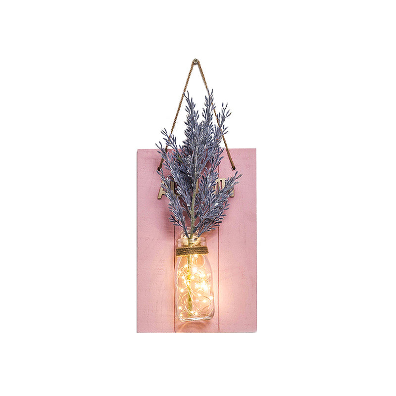 Pink Flower/Branch Wall String Light Rustic Glass Jar Twinkle Light for Cafe Restaurant Clearhalo 'Wall Lamps & Sconces' 'Wall Lights' Lighting' 613596