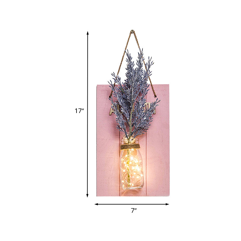 Pink Flower/Branch Wall String Light Rustic Glass Jar Twinkle Light for Cafe Restaurant Clearhalo 'Wall Lamps & Sconces' 'Wall Lights' Lighting' 613597