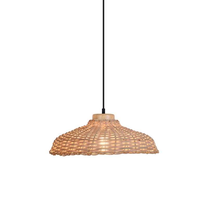 Beige/Black Barn Shade Pendant Lamp Asian Style 1 Light Rattan Height Adjustable Hanging Ceiling Light, 12.5"/18" W Clearhalo 'Ceiling Lights' 'Pendant Lights' 'Pendants' Lighting' 613617