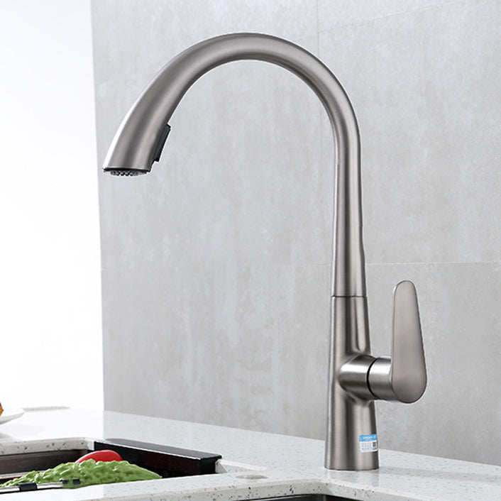 Modern Bar Faucet Brass Pulldown Sprayer Swivel Spout Lever Handles Kitchen Faucet Grey Clearhalo 'Home Improvement' 'home_improvement' 'home_improvement_kitchen_faucets' 'Kitchen Faucets' 'Kitchen Remodel & Kitchen Fixtures' 'Kitchen Sinks & Faucet Components' 'kitchen_faucets' 6136915