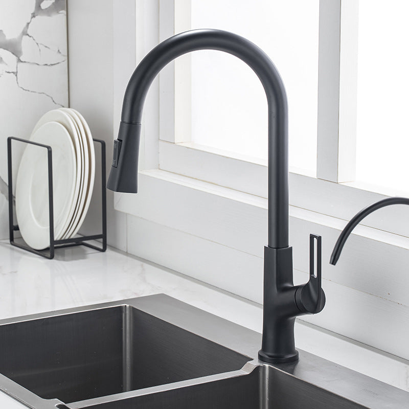 Modern Kitchen Faucet Brass Pulldown Sprayer Swivel Spout Kitchen Sink Faucet Black Clearhalo 'Home Improvement' 'home_improvement' 'home_improvement_kitchen_faucets' 'Kitchen Faucets' 'Kitchen Remodel & Kitchen Fixtures' 'Kitchen Sinks & Faucet Components' 'kitchen_faucets' 6136985