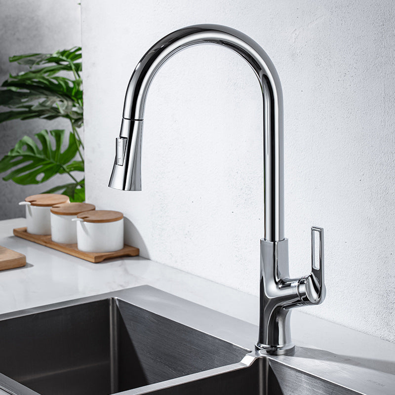 Modern Kitchen Faucet Brass Pulldown Sprayer Swivel Spout Kitchen Sink Faucet Silver/Gray Clearhalo 'Home Improvement' 'home_improvement' 'home_improvement_kitchen_faucets' 'Kitchen Faucets' 'Kitchen Remodel & Kitchen Fixtures' 'Kitchen Sinks & Faucet Components' 'kitchen_faucets' 6136986