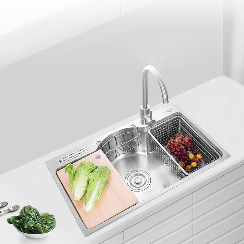 Stainless Steel 31" X 19" Kitchen Sink Single Bowl Drop-in Sink in Chrome and Black Clearhalo 'Home Improvement' 'home_improvement' 'home_improvement_kitchen_sinks' 'Kitchen Remodel & Kitchen Fixtures' 'Kitchen Sinks & Faucet Components' 'Kitchen Sinks' 'kitchen_sinks' 6140121