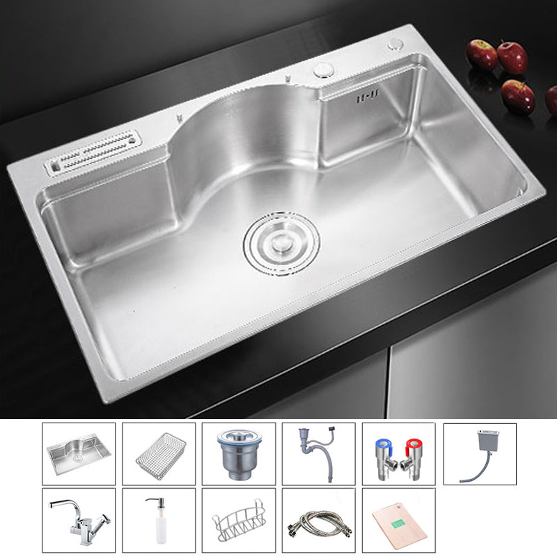 Stainless Steel 31" X 19" Kitchen Sink Single Bowl Drop-in Sink in Chrome and Black Chrome Sink with Faucet Spray Gun Faucet Clearhalo 'Home Improvement' 'home_improvement' 'home_improvement_kitchen_sinks' 'Kitchen Remodel & Kitchen Fixtures' 'Kitchen Sinks & Faucet Components' 'Kitchen Sinks' 'kitchen_sinks' 6140123