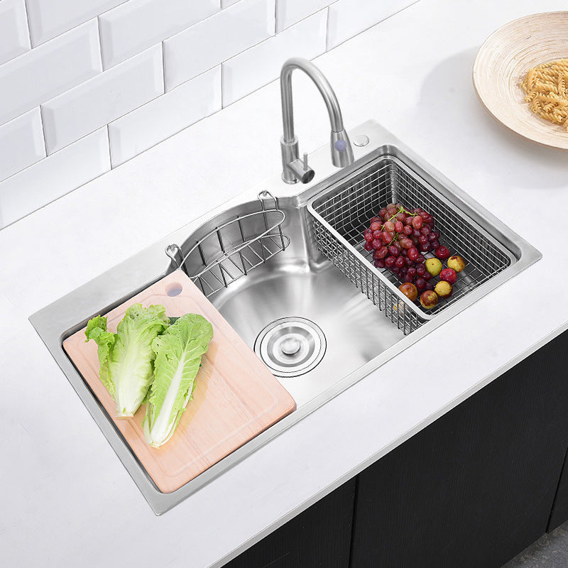 Stainless Steel 31" X 19" Kitchen Sink Single Bowl Drop-in Sink in Chrome and Black Clearhalo 'Home Improvement' 'home_improvement' 'home_improvement_kitchen_sinks' 'Kitchen Remodel & Kitchen Fixtures' 'Kitchen Sinks & Faucet Components' 'Kitchen Sinks' 'kitchen_sinks' 6140124