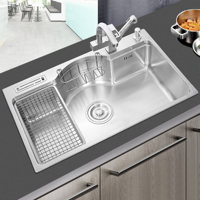 Stainless Steel 31" X 19" Kitchen Sink Single Bowl Drop-in Sink in Chrome and Black Clearhalo 'Home Improvement' 'home_improvement' 'home_improvement_kitchen_sinks' 'Kitchen Remodel & Kitchen Fixtures' 'Kitchen Sinks & Faucet Components' 'Kitchen Sinks' 'kitchen_sinks' 6140125