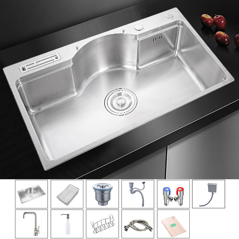 Stainless Steel 31" X 19" Kitchen Sink Single Bowl Drop-in Sink in Chrome and Black Chrome Sink with Faucet Round Faucet Clearhalo 'Home Improvement' 'home_improvement' 'home_improvement_kitchen_sinks' 'Kitchen Remodel & Kitchen Fixtures' 'Kitchen Sinks & Faucet Components' 'Kitchen Sinks' 'kitchen_sinks' 6140126