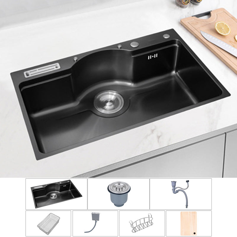 Stainless Steel 31" X 19" Kitchen Sink Single Bowl Drop-in Sink in Chrome and Black Black Sink Only None Clearhalo 'Home Improvement' 'home_improvement' 'home_improvement_kitchen_sinks' 'Kitchen Remodel & Kitchen Fixtures' 'Kitchen Sinks & Faucet Components' 'Kitchen Sinks' 'kitchen_sinks' 6140131
