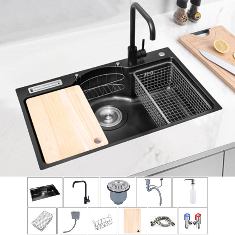 Stainless Steel 31" X 19" Kitchen Sink Single Bowl Drop-in Sink in Chrome and Black Black Sink with Faucet Round Faucet Clearhalo 'Home Improvement' 'home_improvement' 'home_improvement_kitchen_sinks' 'Kitchen Remodel & Kitchen Fixtures' 'Kitchen Sinks & Faucet Components' 'Kitchen Sinks' 'kitchen_sinks' 6140133