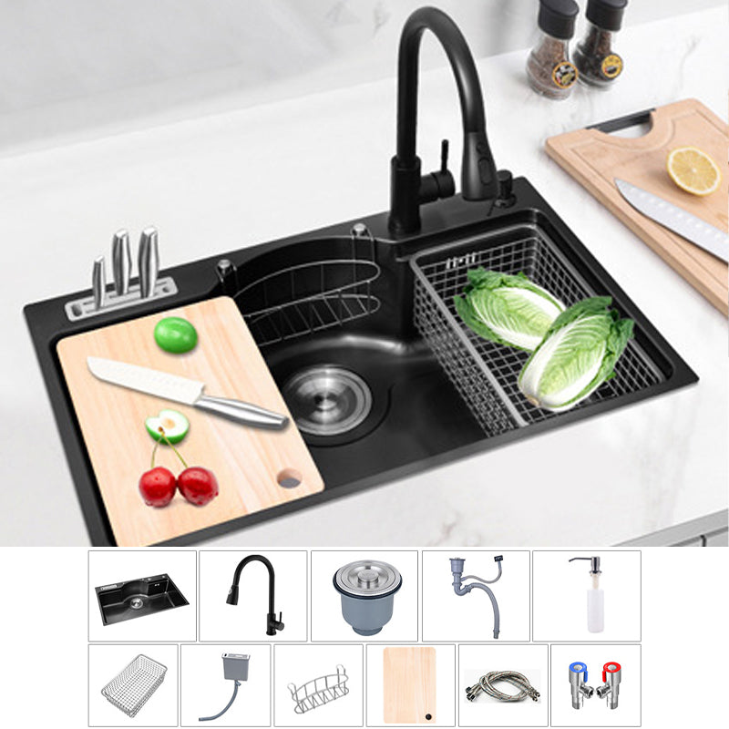 Stainless Steel 31" X 19" Kitchen Sink Single Bowl Drop-in Sink in Chrome and Black Black Sink with Faucet Pull Out Faucet Clearhalo 'Home Improvement' 'home_improvement' 'home_improvement_kitchen_sinks' 'Kitchen Remodel & Kitchen Fixtures' 'Kitchen Sinks & Faucet Components' 'Kitchen Sinks' 'kitchen_sinks' 6140135