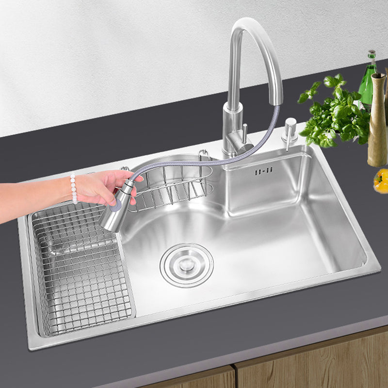 Stainless Steel 31" X 19" Kitchen Sink Single Bowl Drop-in Sink in Chrome and Black Clearhalo 'Home Improvement' 'home_improvement' 'home_improvement_kitchen_sinks' 'Kitchen Remodel & Kitchen Fixtures' 'Kitchen Sinks & Faucet Components' 'Kitchen Sinks' 'kitchen_sinks' 6140141