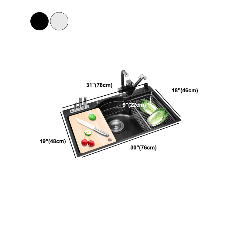 Stainless Steel 31" X 19" Kitchen Sink Single Bowl Drop-in Sink in Chrome and Black Clearhalo 'Home Improvement' 'home_improvement' 'home_improvement_kitchen_sinks' 'Kitchen Remodel & Kitchen Fixtures' 'Kitchen Sinks & Faucet Components' 'Kitchen Sinks' 'kitchen_sinks' 6140148