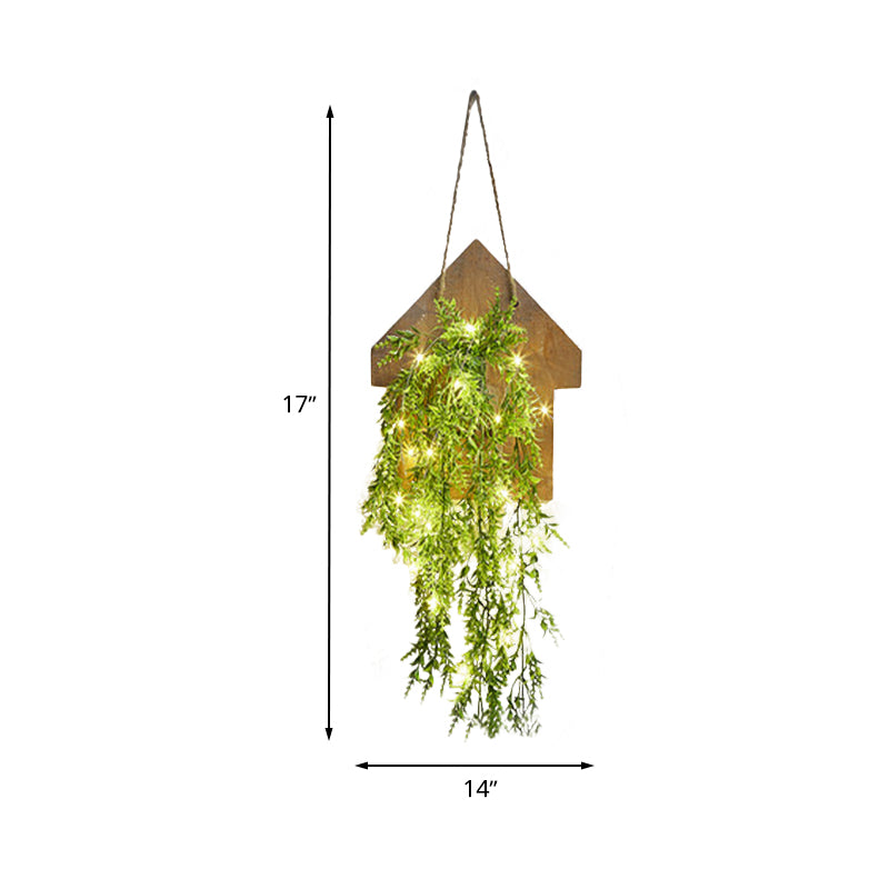 Wooden House Shaped Wall Light Modern Flower/Plant Accent String Light for Cafe Tea Shop Clearhalo 'Wall Lamps & Sconces' 'Wall Lights' Lighting' 614235