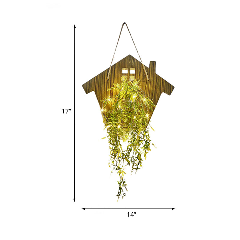 Wooden House Shaped Wall Light Modern Flower/Plant Accent String Light for Cafe Tea Shop Clearhalo 'Wall Lamps & Sconces' 'Wall Lights' Lighting' 614250