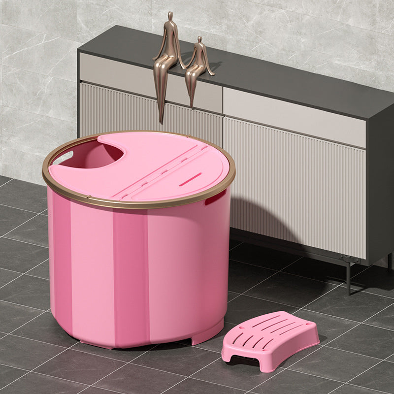 Plastic Round Foldable Bath Tub Soaking Freestanding Bathtub for Bathroom Pink Tub with Chair Clearhalo 'Bathroom Remodel & Bathroom Fixtures' 'Bathtubs' 'Home Improvement' 'home_improvement' 'home_improvement_bathtubs' 'Showers & Bathtubs' 6142694