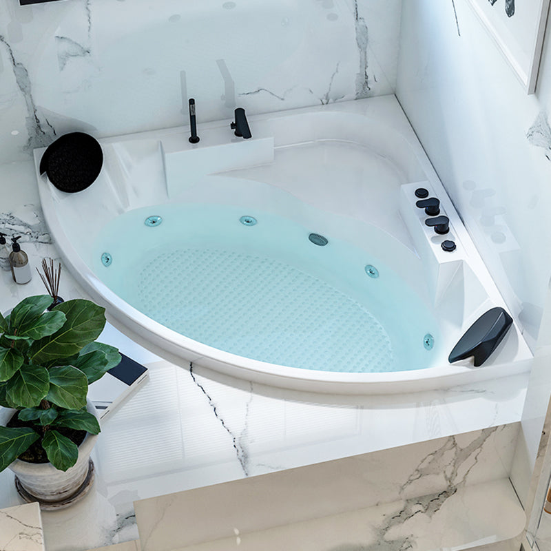 Acrylic Modern Back to Wall Bath Tub Bathroom Corner Bathtub in White Massage Included Tub with Black 4-Piece Set Clearhalo 'Bathroom Remodel & Bathroom Fixtures' 'Bathtubs' 'Home Improvement' 'home_improvement' 'home_improvement_bathtubs' 'Showers & Bathtubs' 6142772