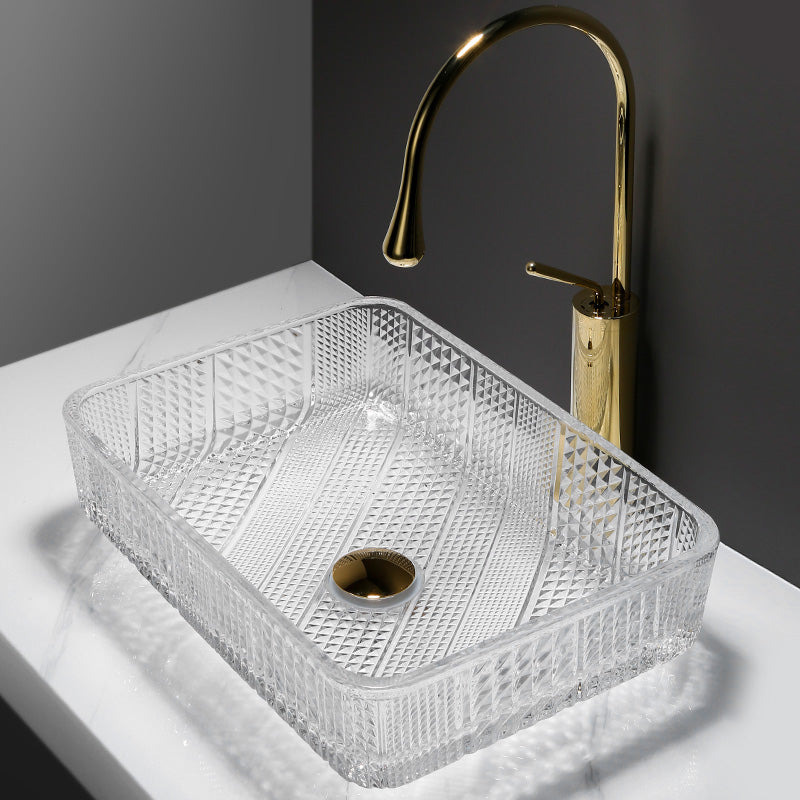 Modern Clear Wash Stand Glass Trough Bathroom Sink for Bathroom Sink with Faucet Rectangular Gold Clearhalo 'Bathroom Remodel & Bathroom Fixtures' 'Bathroom Sinks & Faucet Components' 'Bathroom Sinks' 'bathroom_sink' 'Home Improvement' 'home_improvement' 'home_improvement_bathroom_sink' 6149829