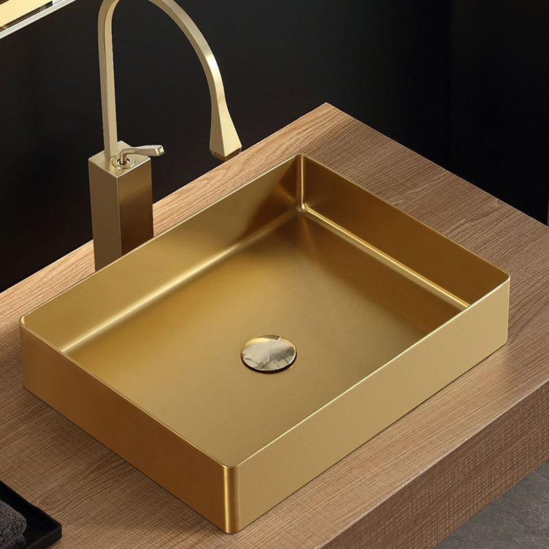 Modern Stainless Steel Sink Rectangular Basin Sink for Bathroom(Faucet Not Included ) Gold Clearhalo 'Bathroom Remodel & Bathroom Fixtures' 'Bathroom Sinks & Faucet Components' 'Bathroom Sinks' 'bathroom_sink' 'Home Improvement' 'home_improvement' 'home_improvement_bathroom_sink' 6149900