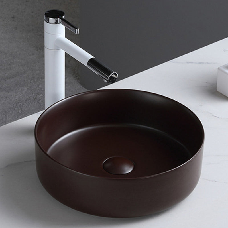 Round Modern Bathroom Sink Porcelain Vessel Bathroom Sink for Home(Faucet Not Included) Brown Clearhalo 'Bathroom Remodel & Bathroom Fixtures' 'Bathroom Sinks & Faucet Components' 'Bathroom Sinks' 'bathroom_sink' 'Home Improvement' 'home_improvement' 'home_improvement_bathroom_sink' 6149946