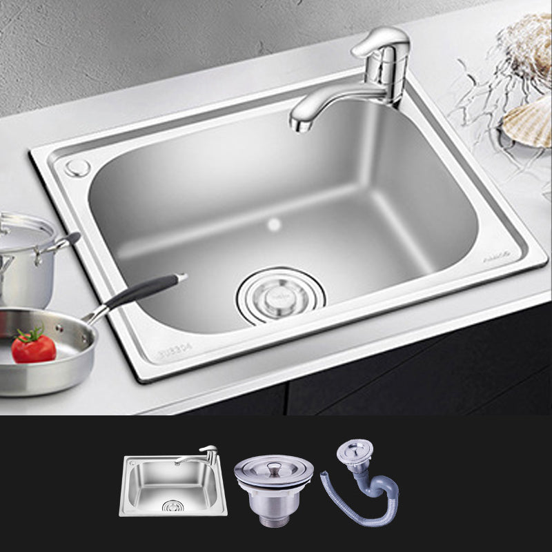 Stainless Steel Sink Drop-In Single Bowl Kitchen Sink with Basket Strainer Sink Only None Clearhalo 'Home Improvement' 'home_improvement' 'home_improvement_kitchen_sinks' 'Kitchen Remodel & Kitchen Fixtures' 'Kitchen Sinks & Faucet Components' 'Kitchen Sinks' 'kitchen_sinks' 6150066