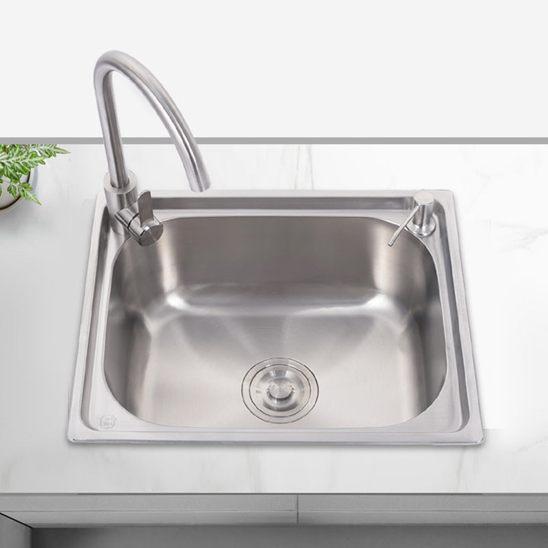 Stainless Steel Sink Drop-In Single Bowl Kitchen Sink with Basket Strainer Clearhalo 'Home Improvement' 'home_improvement' 'home_improvement_kitchen_sinks' 'Kitchen Remodel & Kitchen Fixtures' 'Kitchen Sinks & Faucet Components' 'Kitchen Sinks' 'kitchen_sinks' 6150077