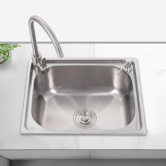 Stainless Steel Sink Drop-In Single Bowl Kitchen Sink with Basket Strainer Clearhalo 'Home Improvement' 'home_improvement' 'home_improvement_kitchen_sinks' 'Kitchen Remodel & Kitchen Fixtures' 'Kitchen Sinks & Faucet Components' 'Kitchen Sinks' 'kitchen_sinks' 6150077