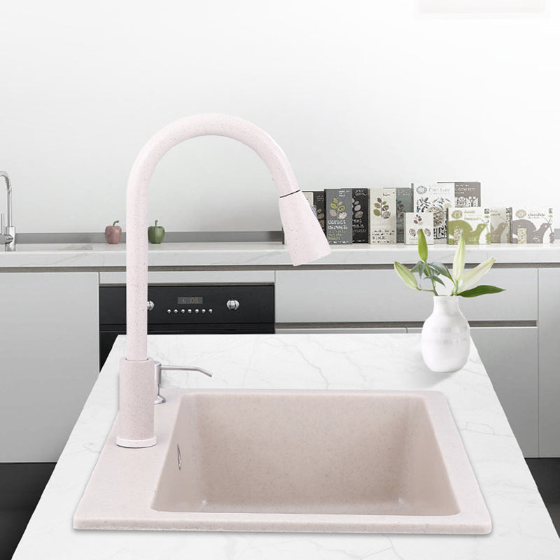 Drop-In Quartz Kitchen Sink Single Bowl Kitchen Sink in White Clearhalo 'Home Improvement' 'home_improvement' 'home_improvement_kitchen_sinks' 'Kitchen Remodel & Kitchen Fixtures' 'Kitchen Sinks & Faucet Components' 'Kitchen Sinks' 'kitchen_sinks' 6150105