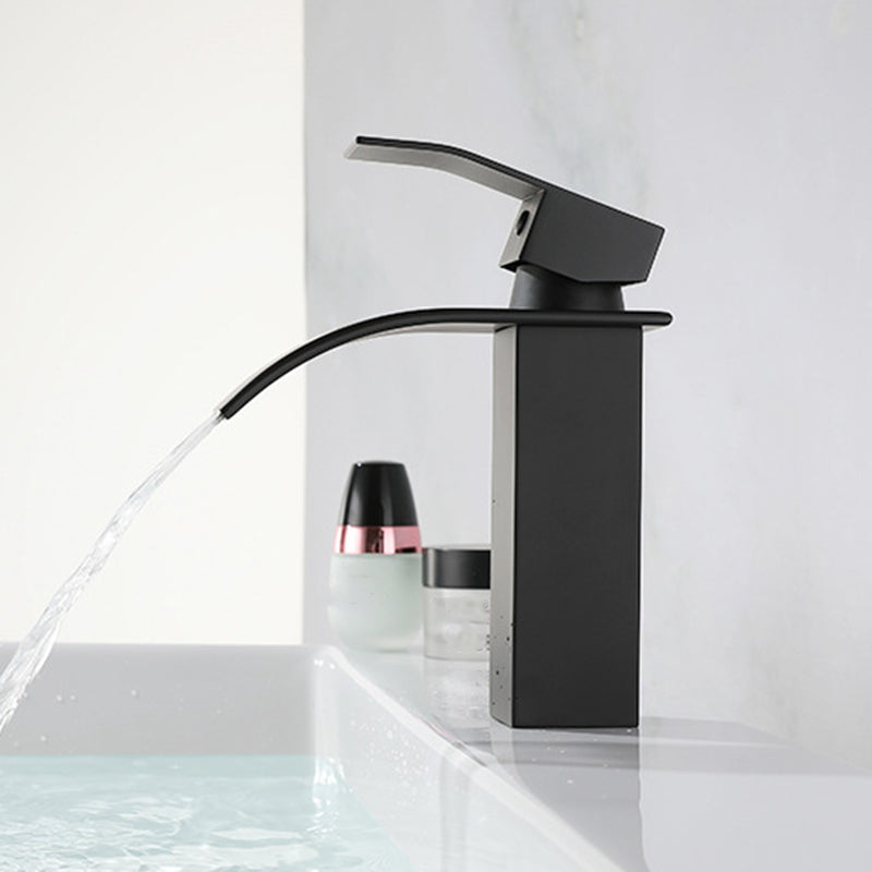 Waterfall Spout Sink Bathroom Faucet Light Luxury Basin Lavatory Faucet Black 6.9" Clearhalo 'Bathroom Remodel & Bathroom Fixtures' 'Bathroom Sink Faucets' 'Bathroom Sinks & Faucet Components' 'bathroom_sink_faucets' 'Home Improvement' 'home_improvement' 'home_improvement_bathroom_sink_faucets' 6150664