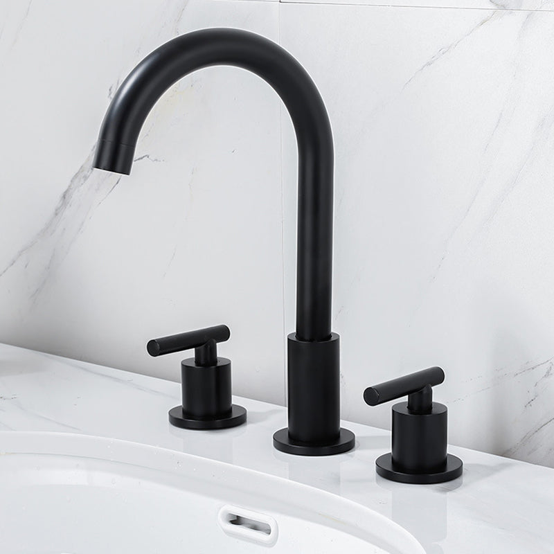 Modern 2-Handle Bathroom Sink Faucet 3 Hole Widespread Bathroom Faucet Black Elbow Outlet Clearhalo 'Bathroom Remodel & Bathroom Fixtures' 'Bathroom Sink Faucets' 'Bathroom Sinks & Faucet Components' 'bathroom_sink_faucets' 'Home Improvement' 'home_improvement' 'home_improvement_bathroom_sink_faucets' 6154680